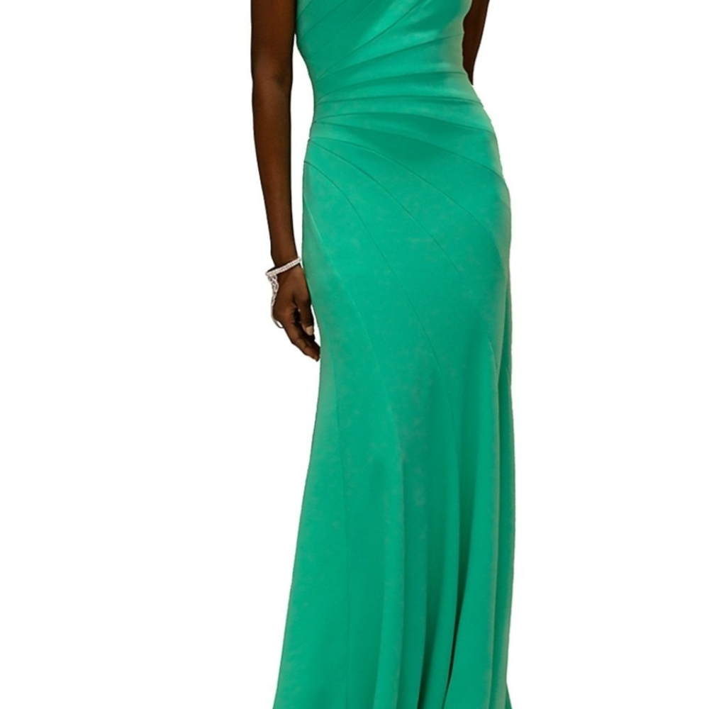Tadashi Shoji One Shoulder Green Dress